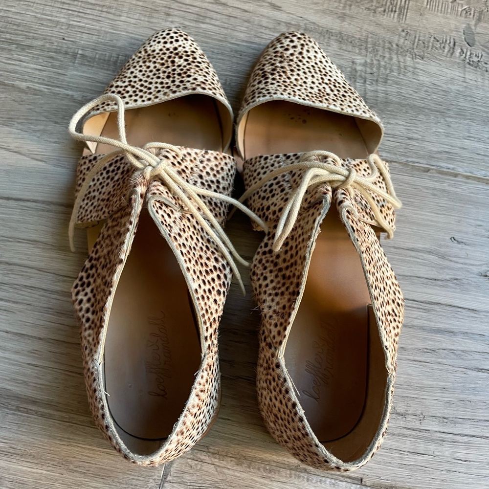Loeffler Randall Willa Pony Hair Lace Up Oxford Flat Cut Out Brown/Cream SZ 7 - Picture 4 of 14